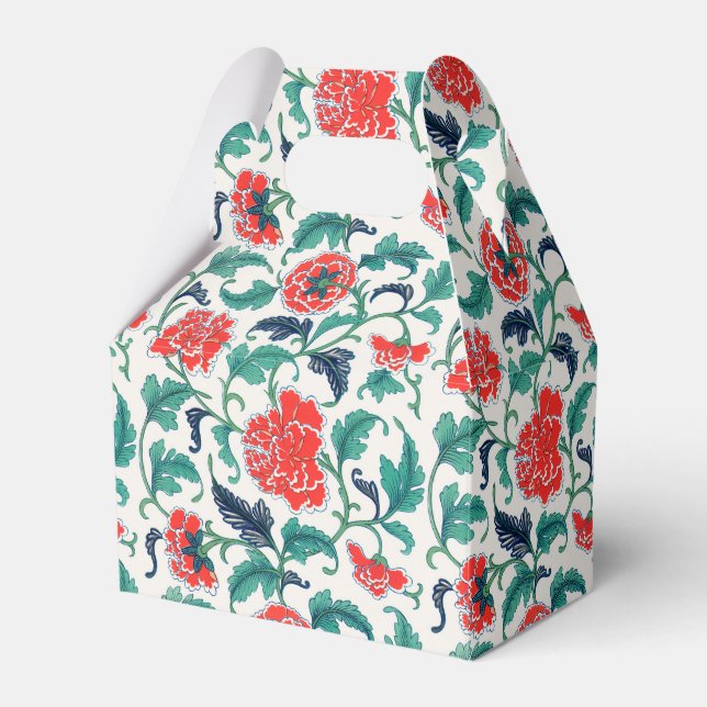 Red and Green Floral Pattern Favor Boxes (Front Side)