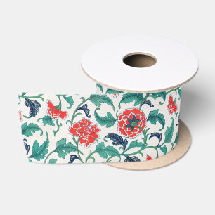 Red and Green Floral Pattern Satin Ribbon