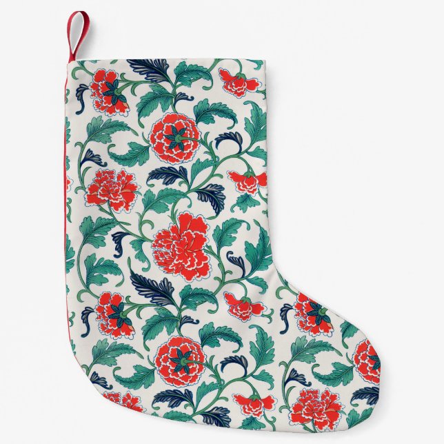 Red and Green Floral Pattern Small Christmas Stocking (Front)