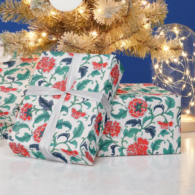Red and Green Floral Pattern Wrapping Paper (Holidays)