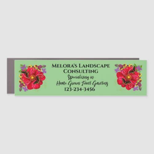 Red and Green Floral Small Business Advertising Car Magnet