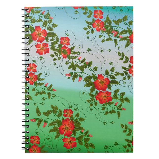 Red and Green Flower Pattern Notebook (Front)