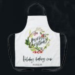 Red and green foliage wreath Christmas holiday Apr Apron<br><div class="desc">Red and green foliage wreath Christmas holiday design. Are you part of the holiday baking crew?</div>