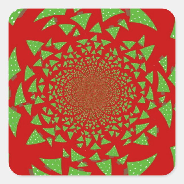 Red and Green Fractal Pattern Square Sticker (Front)