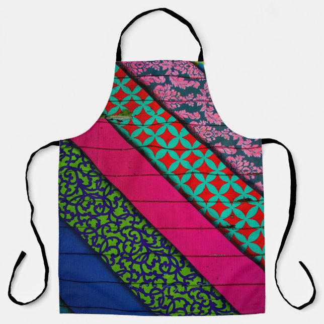 Red and green garment apron (Front)