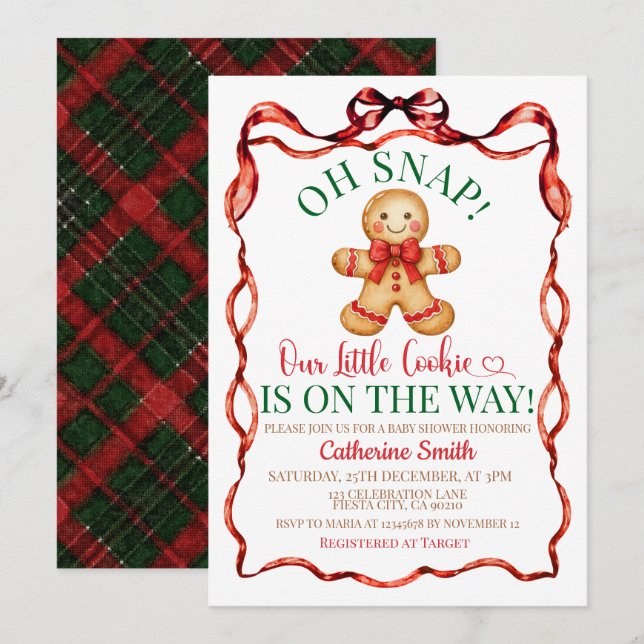 Red and Green  Gingerbread Christmas Baby Shower  Invitation (Front/Back)