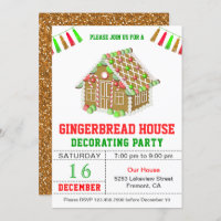 Red and Green Gingerbread House Decorating Party Invitation