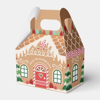 Red and Green Gingerbread House Favor Box