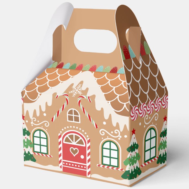 Red and Green Gingerbread House LARGE Favor Box (Front)