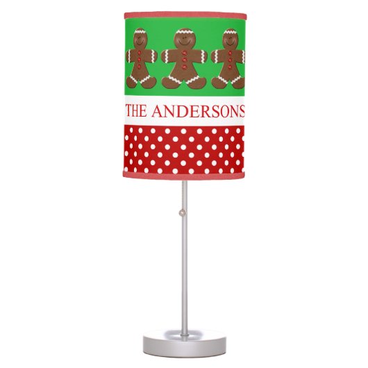 Red and Green Gingerbread Man Christmas Table Lamp (Front)