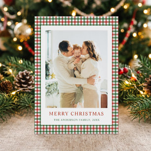 Red and Green Gingham Christmas Photo Holiday Card