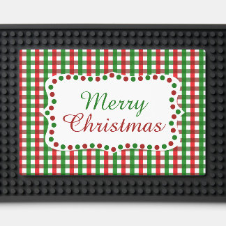 Red and Green Gingham Pattern Christmas Bar Mat