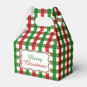 Red and Green Gingham Pattern Christmas Favor Boxes