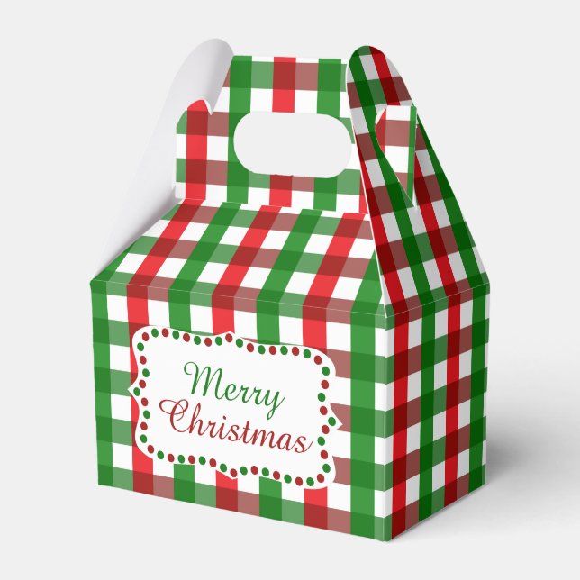 Red and Green Gingham Pattern Christmas Favor Boxes (Front Side)
