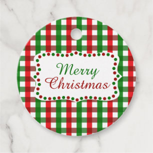Red and Green Gingham Pattern Christmas Favor Tags