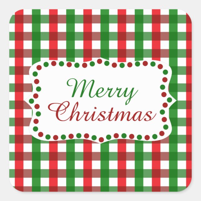Red and Green Gingham Pattern Christmas Square Sticker (Front)