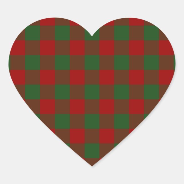 Red and Green Gingham Pattern Heart Sticker (Front)