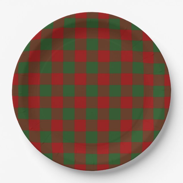 Red and Green Gingham Pattern Paper Plates (Front)