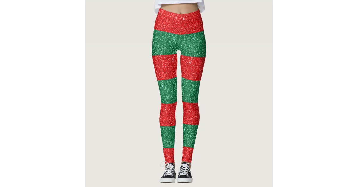 red and green glitter christmas time leggings