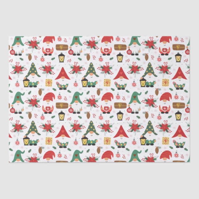 Red And Green Gnomes For Christmas  Tissue Paper (Front)