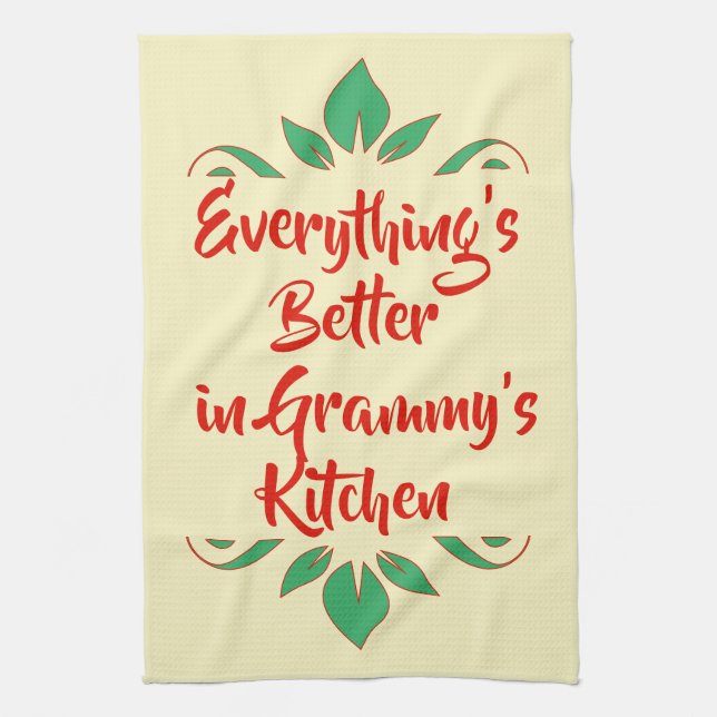 Red and Green Grammy's Kitchen Typography Design Towel (Vertical)