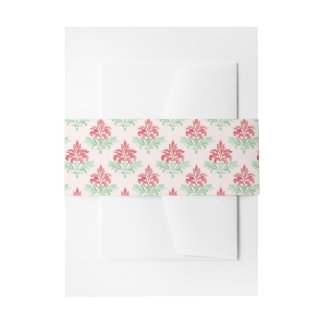 Red and Green Grandmillennial Christmas Damask Invitation Belly Band