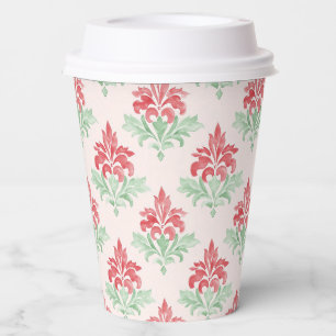 Red and Green Grandmillennial Christmas Damask Paper Cups