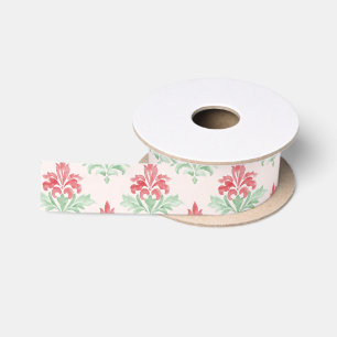 Red and Green Grandmillennial Christmas Damask Satin Ribbon
