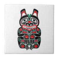 Red and Green Haida Spirit Bear Ceramic Tile
