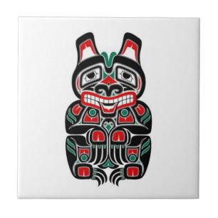Red and Green Haida Spirit Bear Ceramic Tile