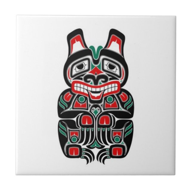 Red and Green Haida Spirit Bear Ceramic Tile (Front)