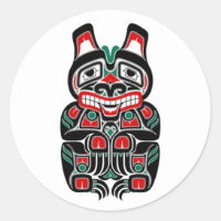 Red and Green Haida Spirit Bear Classic Round Sticker