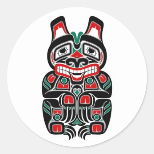 Red and Green Haida Spirit Bear Classic Round Sticker