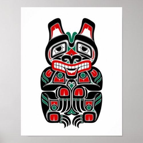 Red and Green Haida Spirit Bear Poster