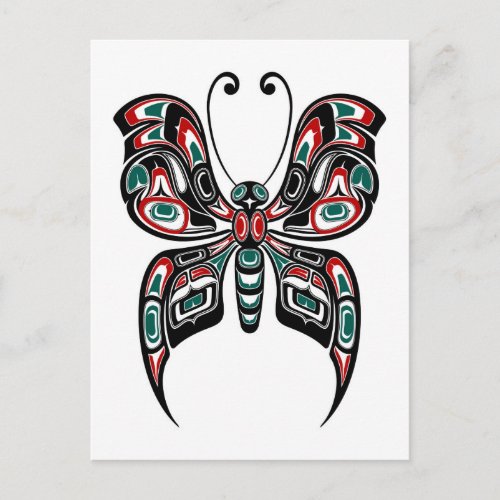 Red and Green Haida Spirit Butterfly on White Postcard