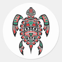 Red and Green Haida Spirit Sea Turtle Classic Round Sticker