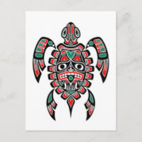 Red and Green Haida Spirit Sea Turtle Postcard
