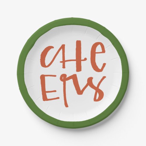 Red and Green Hand Lettered Cheers Festive Party Paper Plates