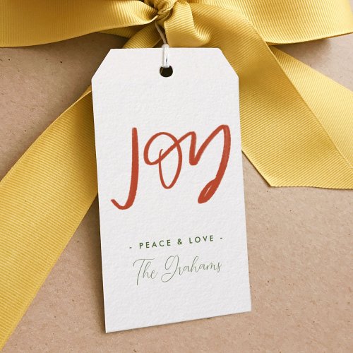 Red and Green Hand Lettered Joy Holiday Gift Tag