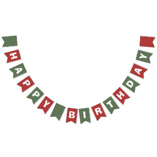 Red and Green Happy 1st Birthday Bunting Flags