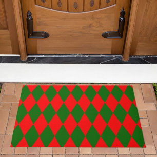 Red and Green Harlequin Checkered Design Doormat