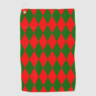 Red and Green Harlequin Checkered Design Golf Towel