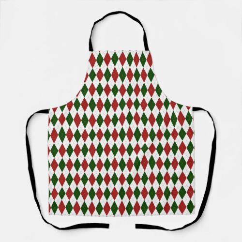 Red and Green Harlequin Diamond Argyle Pattern Apron