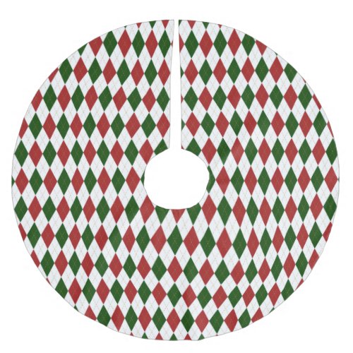 Red and Green Harlequin Diamond Argyle Pattern Brushed Polyester Tree Skirt