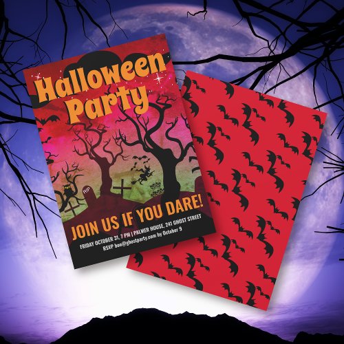 Red and green haunted graveyard Halloween party Invitation