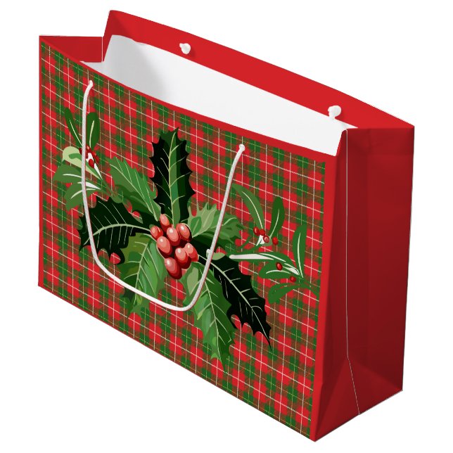 Red and Green Hawaiian Christmas Plaid Gift Bag (Front Angled)
