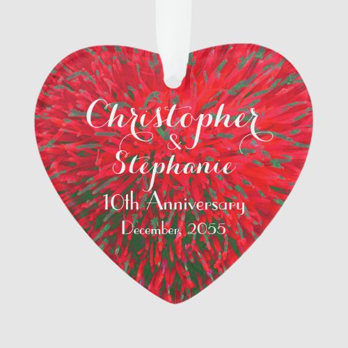Red and Green Heart Anniversary Christmas Acrylic Ornament