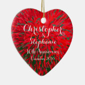 Red and Green Heart Anniversary Christmas Holiday Ceramic Ornament (Right)