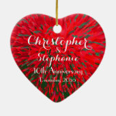 Red and Green Heart Anniversary Christmas Holiday Ceramic Ornament (Back)