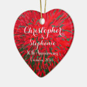 Red and Green Heart Anniversary Christmas Holiday Ceramic Ornament (Left)